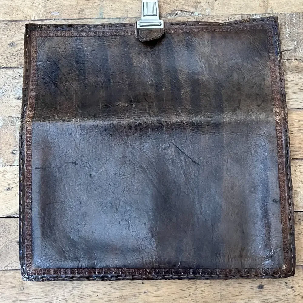 Vintage Genuine Leather Wallet Metal Clasp Closure & Hidden Pocket Tooled